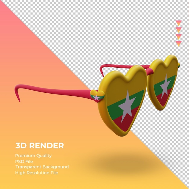 PSD lunettes de soleil 3d amour drapeau myanmar rendu vue de gauche