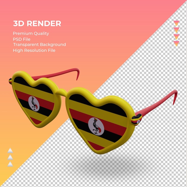 PSD lunettes de soleil 3d amour drapeau ouganda rendu vue droite