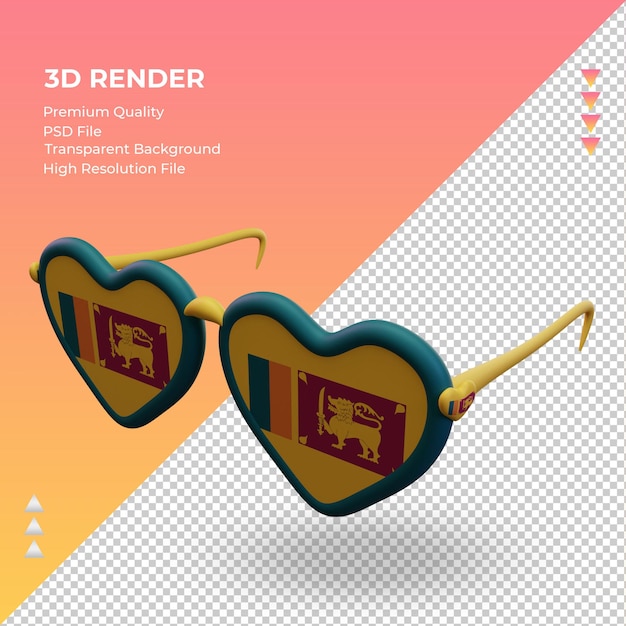 PSD lunettes de soleil 3d amour drapeau sri lanka rendu vue droite