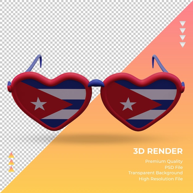 PSD lunettes de soleil 3d love cuba flag rendu vue de face