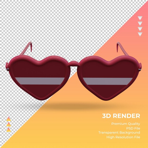 PSD lunettes de soleil 3d love drapeau lettonie rendu vue de face