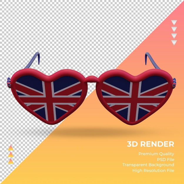 Lunettes De Soleil 3d Love Vue De Face Du Rendu Du Drapeau Du Royaume-uni