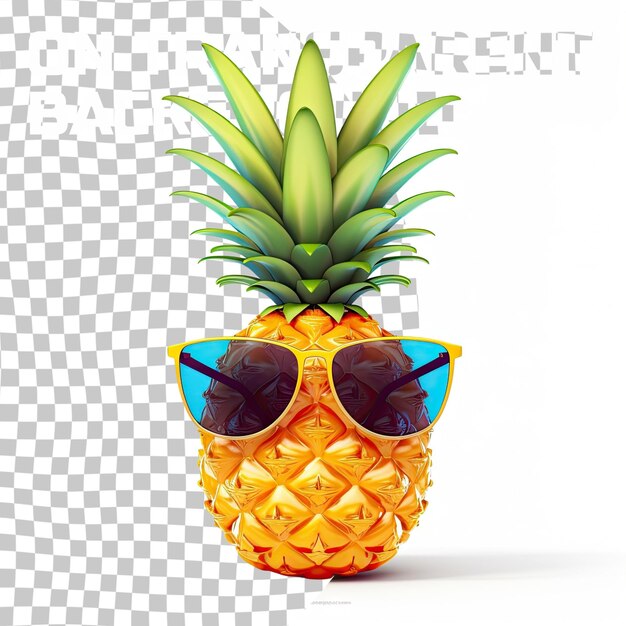 PSD des lunettes de soleil à moustache d'ananas, une plage de sable sur la mer, isolée sur un fond transparent.