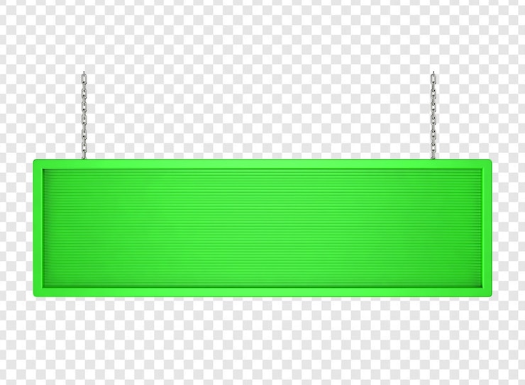 PSD lungo piatto rettangolare di colore verde trattenuto da catene