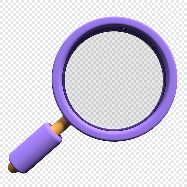 Lupa 3D Encontrar ou pesquisar o conceito de ideias de negócios Lente de lupa grande dos desenhos animados Ícone de pesquisa renderização em 3d