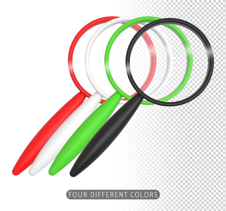 PSD lupa en varios colores sobre fondo transparente.