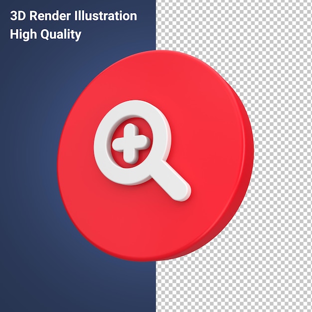 Lupe im roten 3d-gerenderten kreis