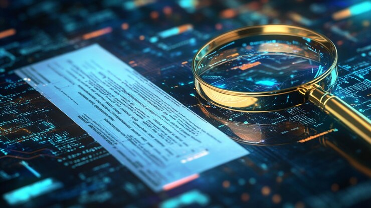 PSD lúpula sobre documento digital en una placa de circuitos
