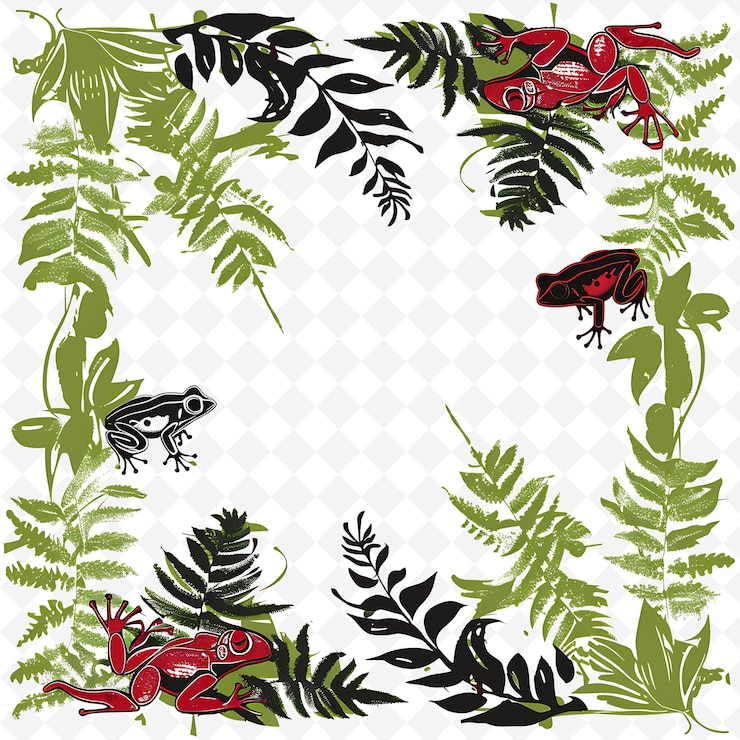 PSD lush green fern borderlines design com motivos de sapo e orga designs de arte abstracta criativa