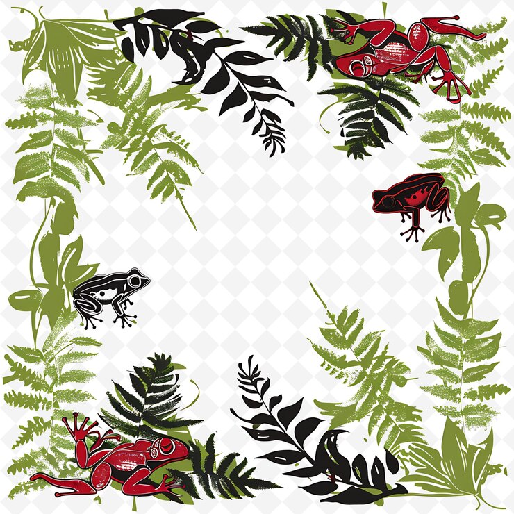 PSD lush green fern borderlines diseño con motivos de rana y orga diseños creativos de arte abstracto