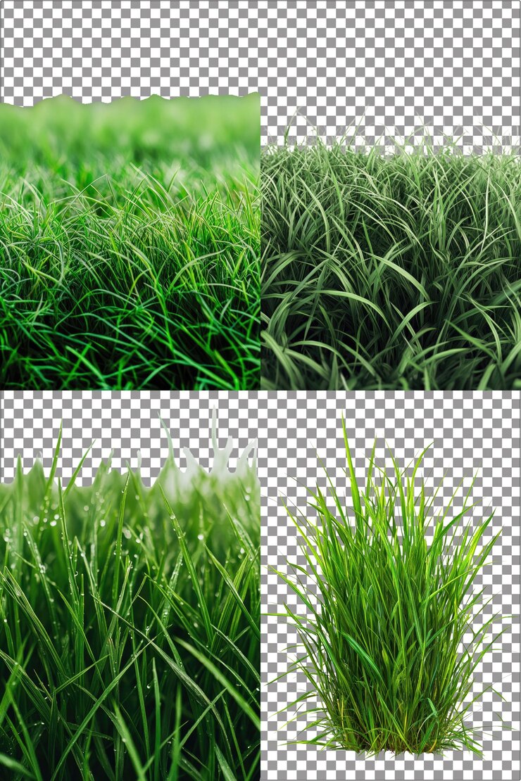 PSD lush green grass fresh and natural hyperrealistic isolated png with clear transparent background h