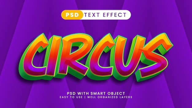 Lustiger zirkusshow-texteffekt mit kindern und buntem textstil