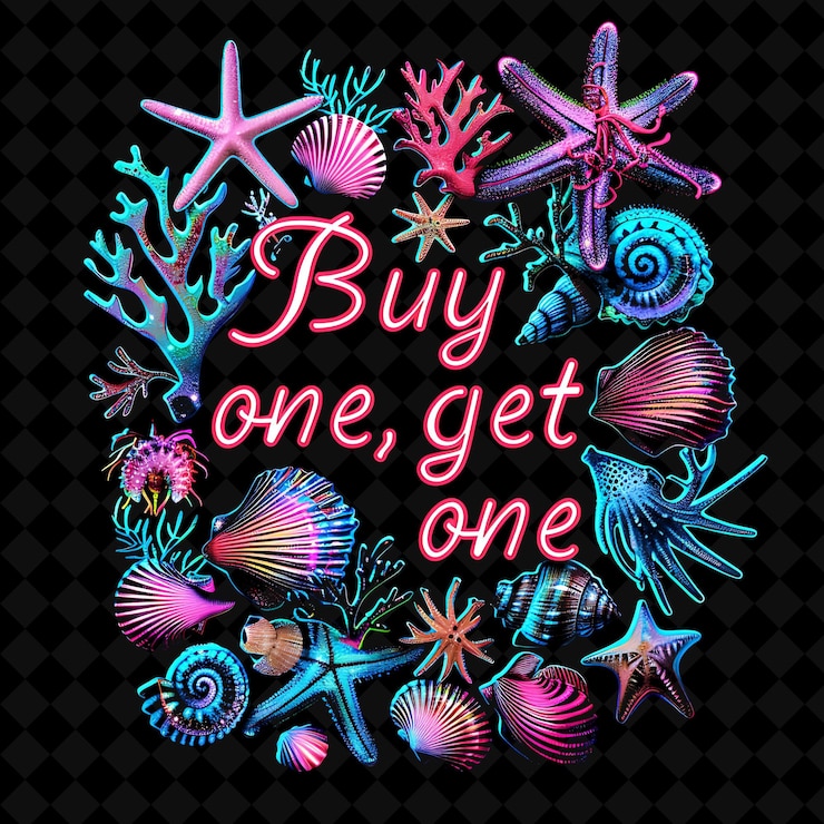 PSD lustre de neón seductor de comprar uno obtener uno texto con coral de neón png y2k diseños decorativos de puestos de venta