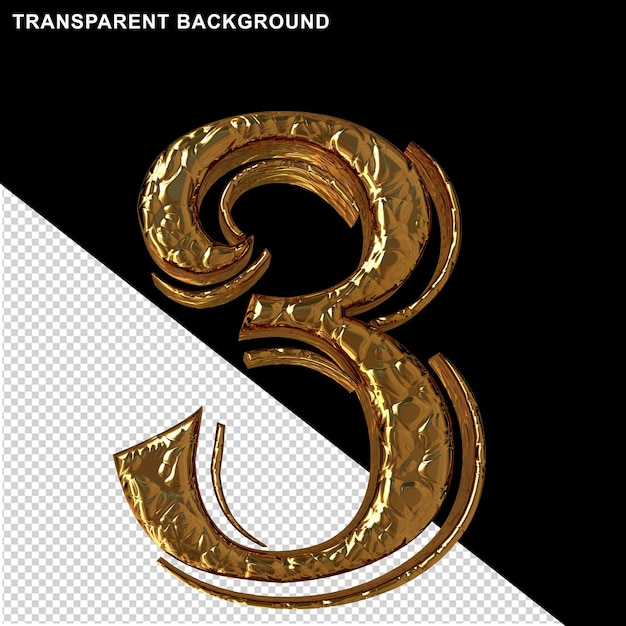 luted gold digits front view 3d number 3