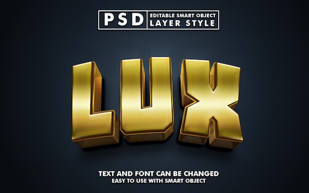 Lux 3d efeito de texto realista psd premium com objeto inteligente