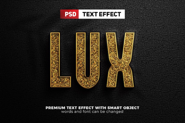 PSD lux glitter 3d efeito de texto editável mock up