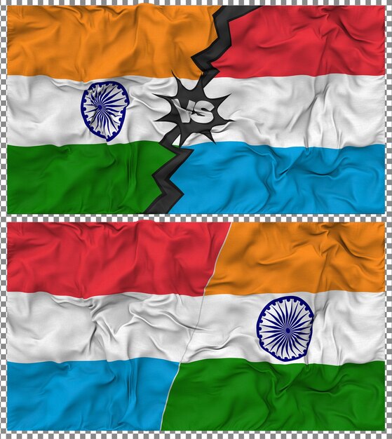 Luxembourg contre l'Inde Half Combined Flag Cloth Bump Texture Rendering 3D Il s'agit d'une combinaison de drapeau et de tissu.