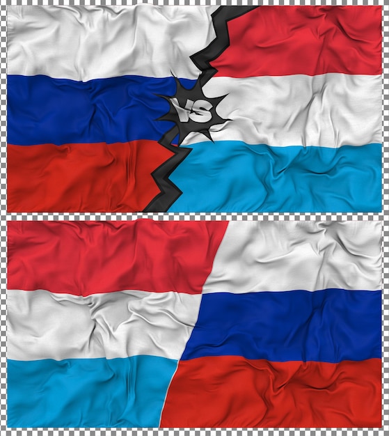 Luxembourg contre la Russie Half Combined Flag Cloth Bump Texture Rendering 3D (en anglais)