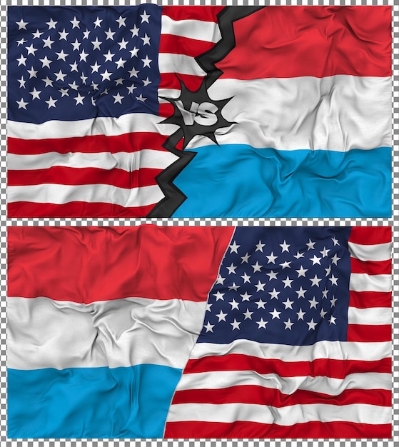 Luxemburgo contra Estados Unidos Media bandera combinada tela textura de golpe relación bilateral renderización en 3D