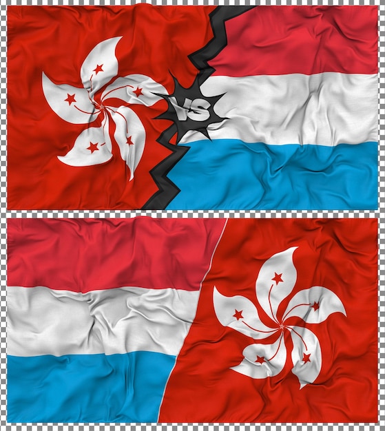Luxemburgo contra Hong Kong Media bandera combinada con textura 3D de la tela