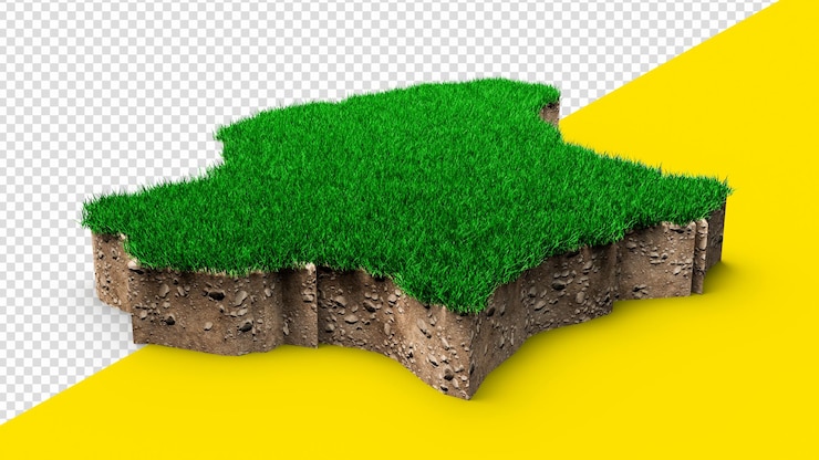 PSD luxemburgo mapa suelo tierra geología sección transversal con hierba verde ilustración 3d