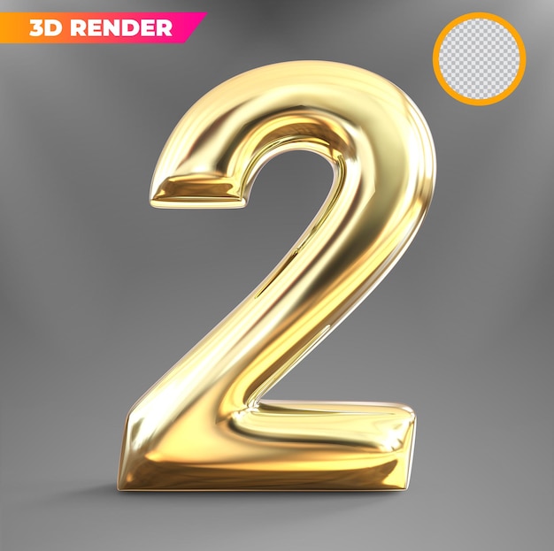 Luxo de renderização 3d número 2 dourado