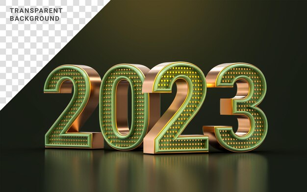 luxo ouro e verde 2023 feliz ano novo fundo de modelo de texto mínimo renderização 3d