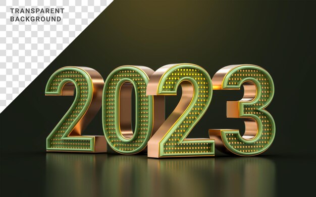 Luxo ouro e verde 2023 feliz ano novo fundo de modelo de texto mínimo renderização 3d