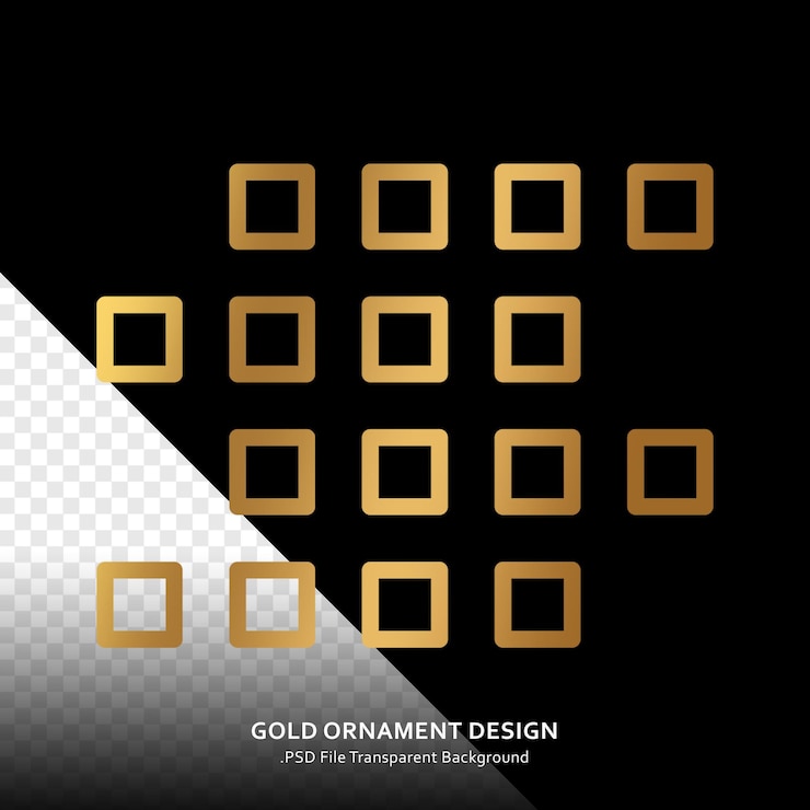 PSD luxo quadrado de ouro elemento geométrico tempate design transparente padrão de design de ornamento dourado