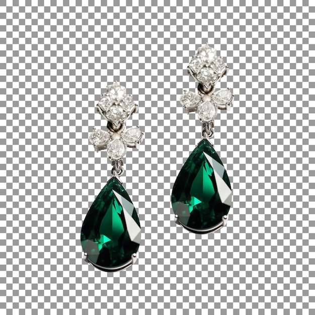 Luxosos pendientes de esmeralda aislados sobre un fondo transparente