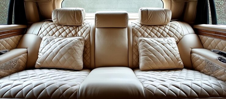 PSD luxuosos asientos de coche de cuero acolchado beige