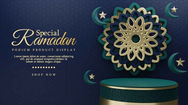 Luxuriöse farbenfrohe ramadan-podium-produktanzeige