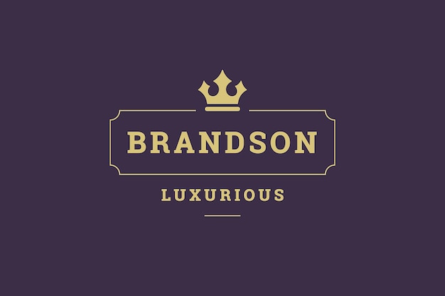 Luxuriöse geometrische Vintage-Grenze mit goldener Krone Logo-Design-Vorlage