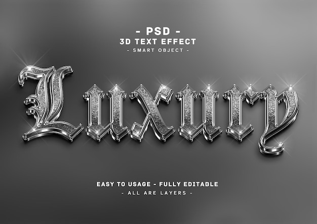 PSD luxuriöser 3d-effekt im schwarzen glitzer-textstil