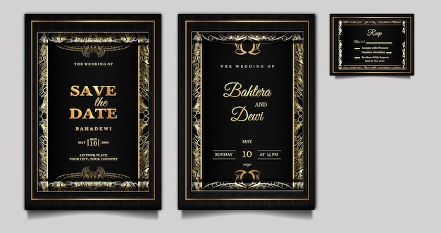 PSD luxuriöses, elegantes hochzeitseinladungsdesign-set-mockup