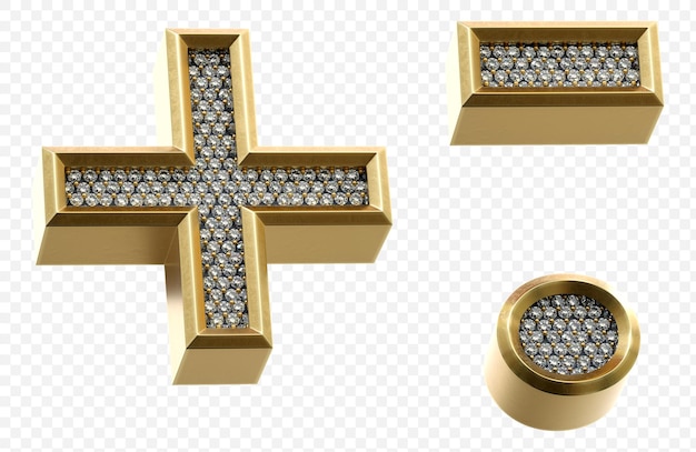 PSD luxuriöses goldenes alphabet mit diamantensymbolen isoliert 3d-render-bild