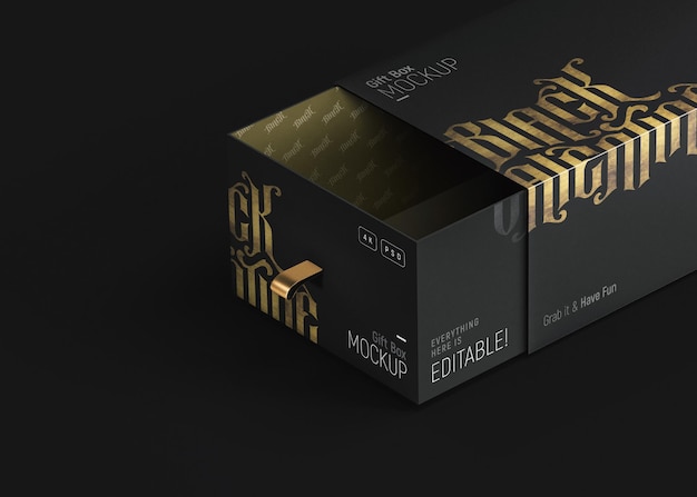 PSD luxuriöses schwarz-goldenes geschenkbox-modell