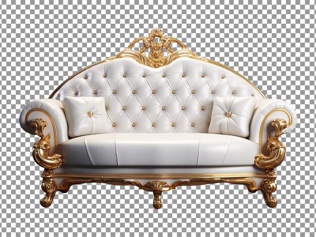 PSD luxuriöses weißes und goldenes sofa isoliert auf transparentem hintergrund