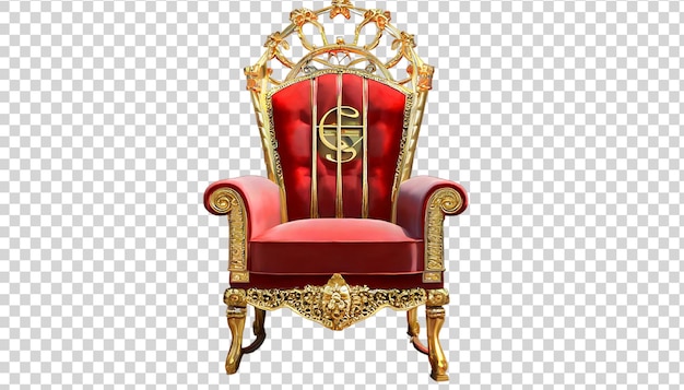 Luxurioso trono real rojo aislado sobre un fondo transparente