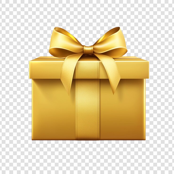 Luxurious Golden Gift Box with Satin Bow Festive Design Element