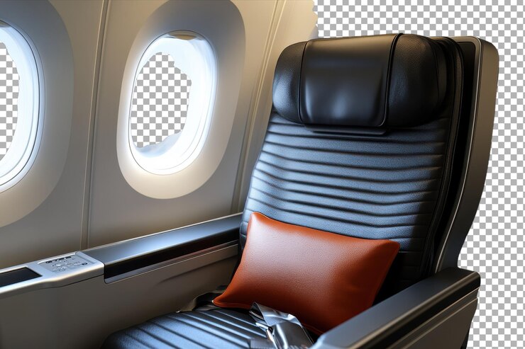PSD luxuroso asiento de avión con vista a la ventana perfecto para una experiencia de viaje cómoda