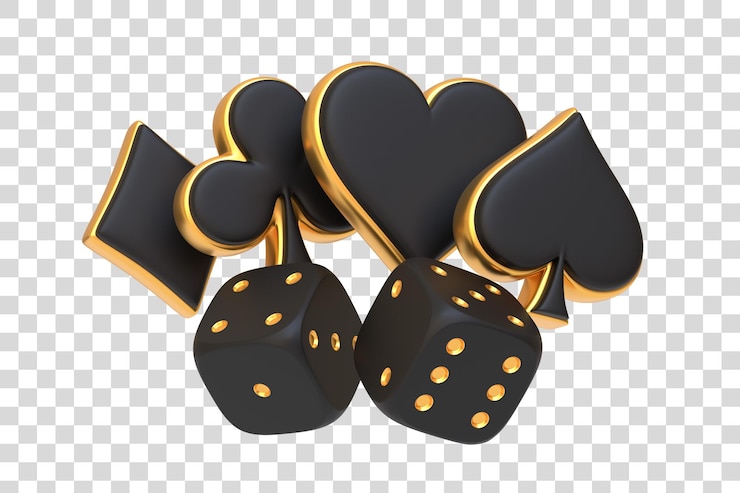 PSD luxury gaming dice and poker suits with gold accents isolated on white