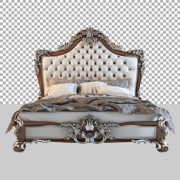 PSD luxury o hermosa cama reina en el fondo transparente generado por ai