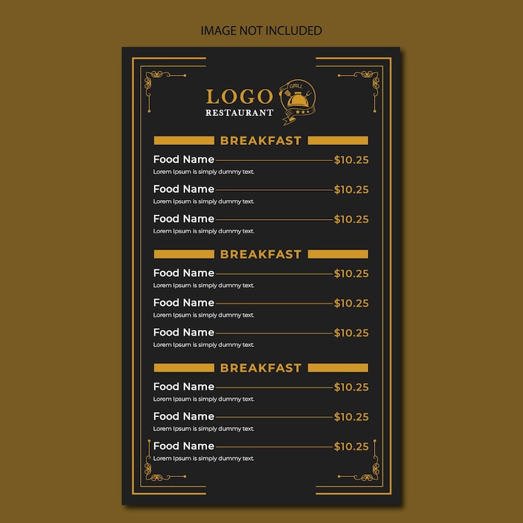 PSD luxury restaurant menu template with elegant black and gold design