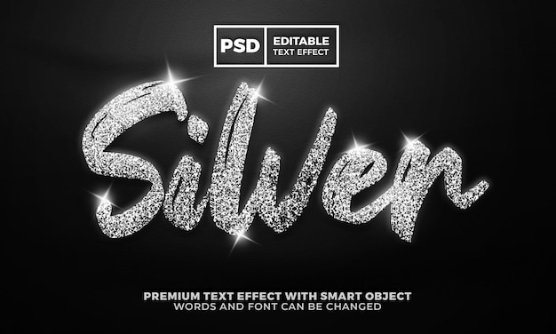 Luxury silver glitter brilhante efeito de texto editável psd premium