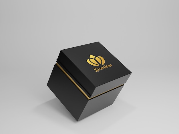 Luxus Dark Box Logo Mockup sauberer grauer Hintergrund