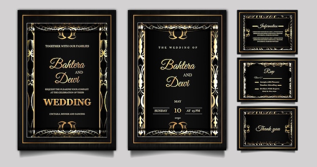 Luxus Elegante Hochzeitseinladungskarte Set Mockup