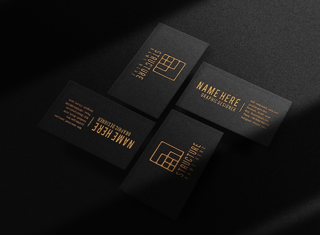 Luxus gold geprägte logo mockup schwarze visitenkarte