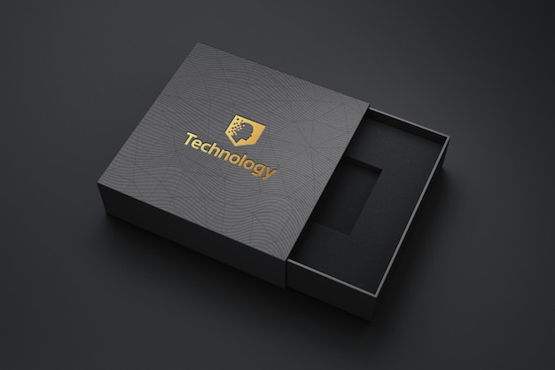 Luxus-goldfolien-logo-mockup auf der schwarzen box