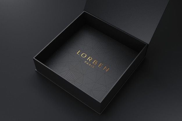 Luxus-Goldfolien-Logo-Mockup auf der schwarzen Box